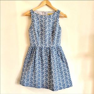 Alice & Olivia blue/ silver floral dress open back